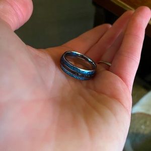Men’s size 11 wedding band. Made of Tungsten, opal and meteorite.